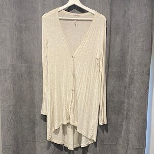 Stylish Cream Button-Down Long Women's Top